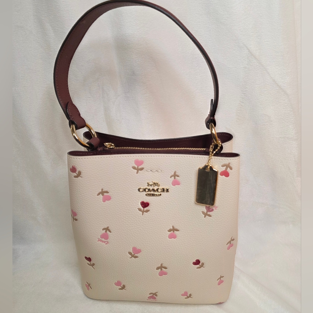 Coach Cream and Pink Floral Women's Bag